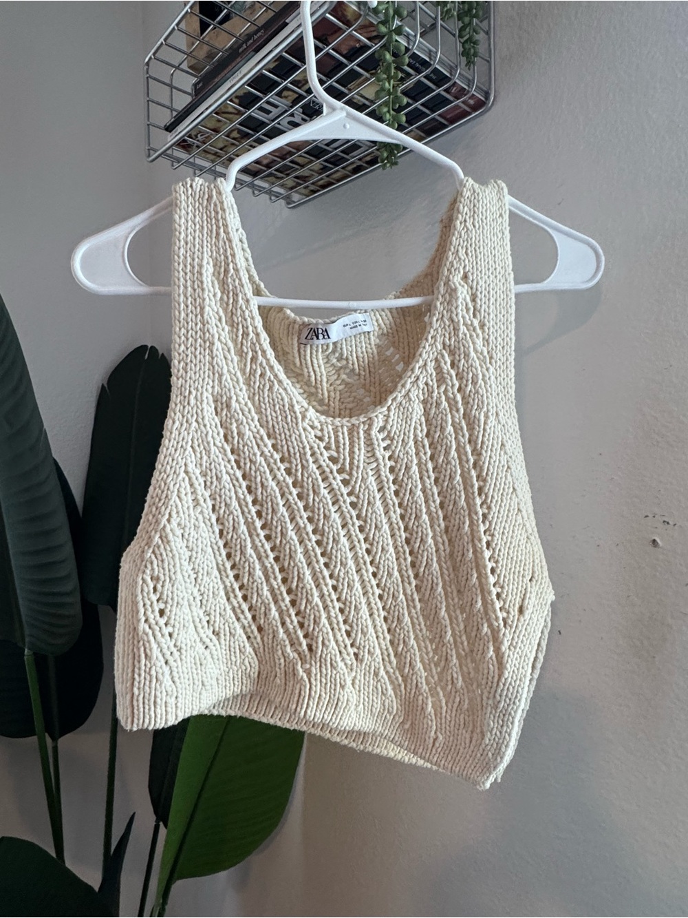 Zara Cream Knit Crochet Cropped Tank Top